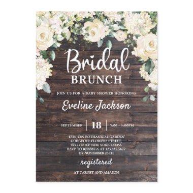 Rustic wood greenery white roses bridal brunch Invitations