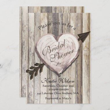 Rustic Wood Heart Bridal Shower Invitations