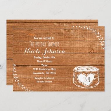 Rustic Wood & Heart Stump Bridal Shower Invitations