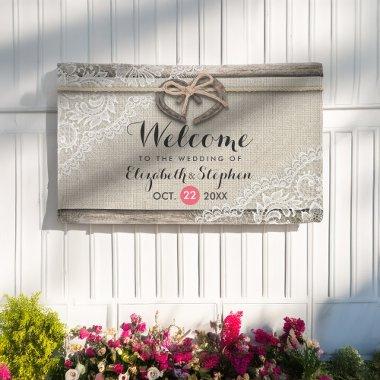 Rustic Wood Horseshoes Burlap Lace Wedding Welcome Banner