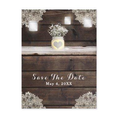 Rustic Wood, Lace & Mason Jars Barn Save the Date Announcement PostInvitations