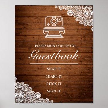 Rustic Wood & Lace Photo Guest Book Wedding Sign