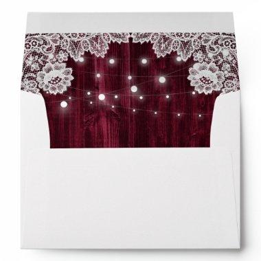 Rustic Wood Lace String Lights Burgundy Wedding Envelope