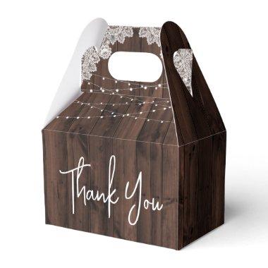 Rustic Wood Lace String Lights Wedding Thank You Favor Boxes