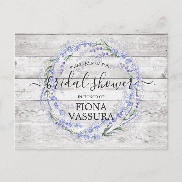 Rustic Wood Lavender Floral Bridal Shower Invitation PostInvitations