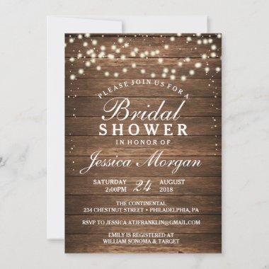 Rustic Wood & Lights Bridal Shower Invitations