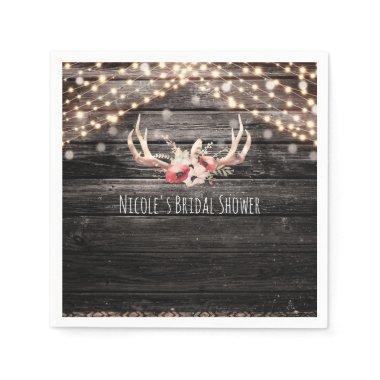 Rustic Wood & Lights Floral Antlers Boho Chic Glam Napkins