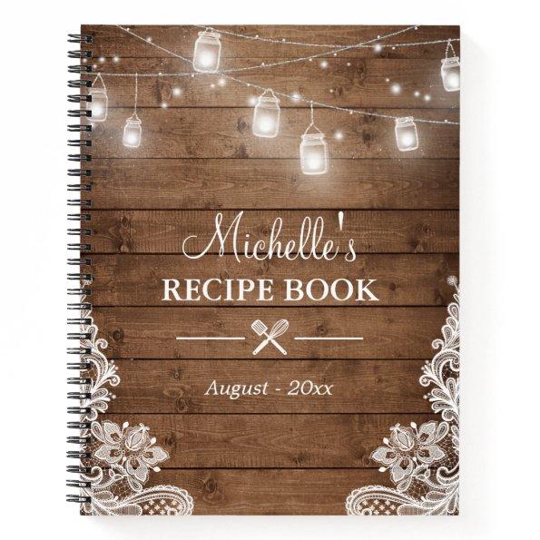 Rustic Wood Look String Lights Lace Recipe Book