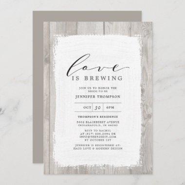 Rustic Wood Love Is Brewing Bridal Shower Invitations