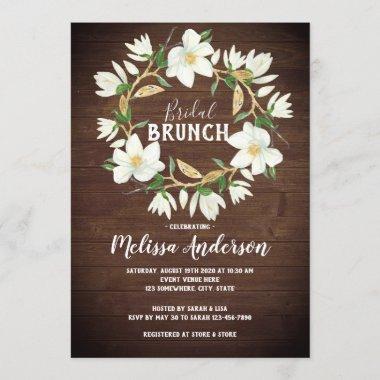 Rustic Wood Magnolia Bridal Brunch Shower Invitations