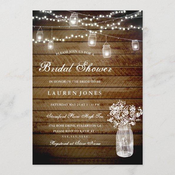 Rustic Wood Mason Jar Bridal Shower Invitations
