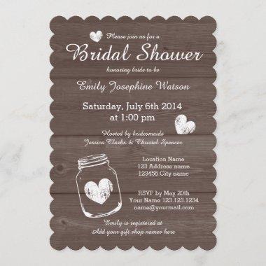 Rustic wood mason jar bridal shower invitations