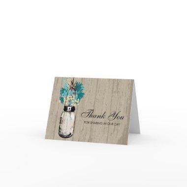 Rustic Wood Mason Jar filled with Wildflowers Thank You
