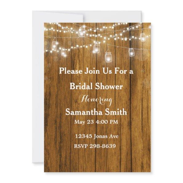 Rustic Wood Mason Jar Hanging Lights Bridal Shower Invitations