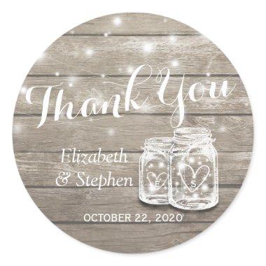 Rustic Wood Mason Jar Lamp Wedding Favor Thank You Classic Round Sticker