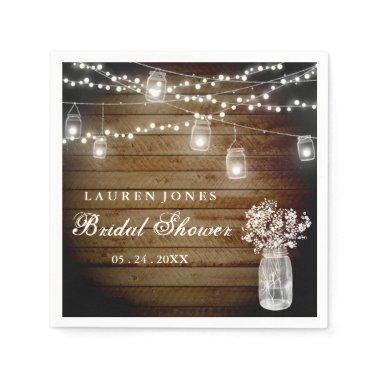 Rustic Wood Mason Jar Lights Bridal Shower Napkin