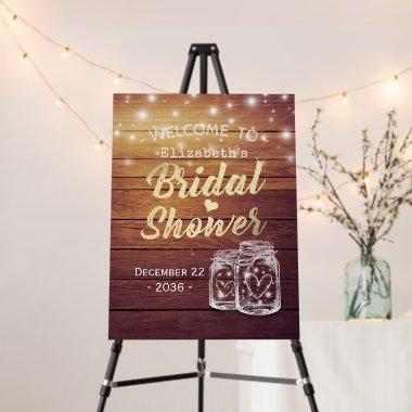 Rustic Wood Mason Jar Lights Bridal Shower Welcome Foam Board