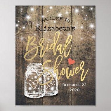 Rustic Wood Mason Jar Lights Bridal Shower Welcome Poster