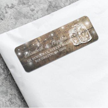 Rustic Wood Mason Jar String Light Wedding Address Label