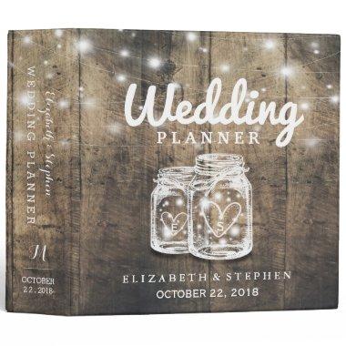 Rustic Wood Mason Jar String Light Wedding Planner 3 Ring Binder