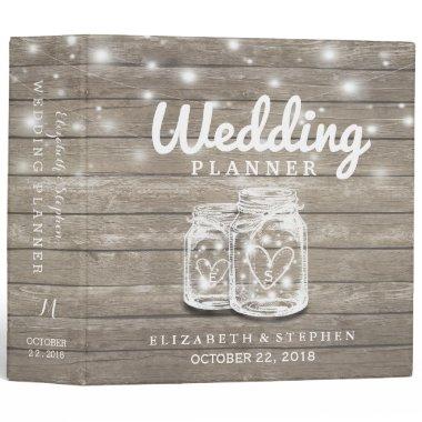 Rustic Wood Mason Jar String Light Wedding Planner Binder