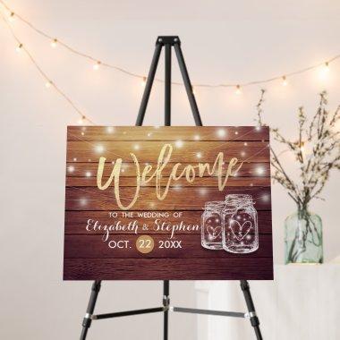 Rustic Wood Mason Jar String Light Wedding Welcome Foam Board