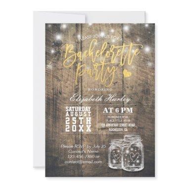 Rustic Wood & Mason Jar String Lights Bachelorette Invitations