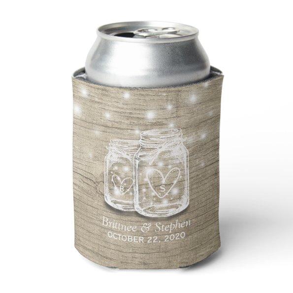 Rustic Wood Mason Jar String Lights Wedding Shower Can Cooler