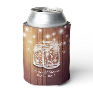 Rustic Wood Mason Jar String Lights Wedding Shower Can Cooler