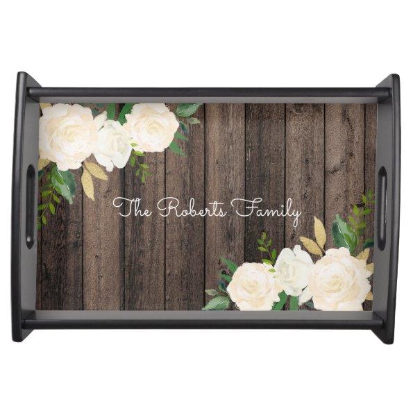 Rustic Wood & Modern Floral Family Party Custom Serving Tray