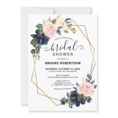 Rustic Wood Navy Blush Geometric Bridal Shower Invitations