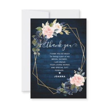 Rustic Wood Navy Blush Geometric Bridal Shower Thank You Invitations