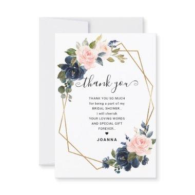 Rustic Wood Navy Blush Geometric Bridal Shower Thank You Invitations