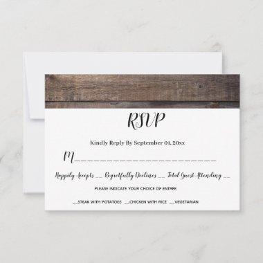 Rustic Wood Oak Bridal Shower Wedding Meal Choice  RSVP Card