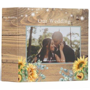 Rustic Wood Our Wedding Sunflower Photo Planner 3 Ring Binder