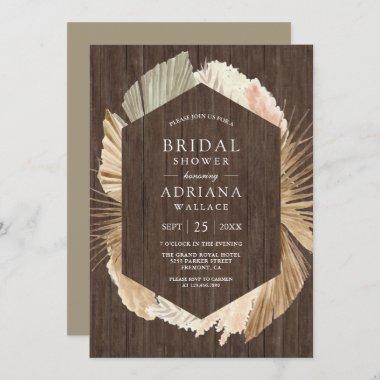 Rustic Wood Pampas Dried Palm Leaves Bridal Shower Invitations