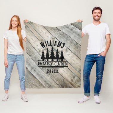Rustic Wood Personalized Family Cabin Name Est Fleece Blanket