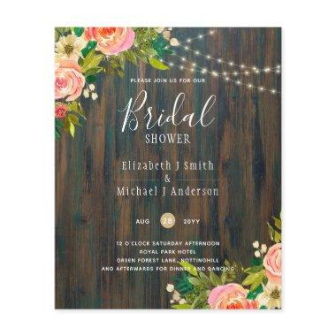 Rustic Wood Pink Floral Wedding  Invi Flyer