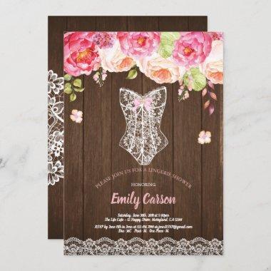 Rustic wood pink lingerie shower bridal party Invitations