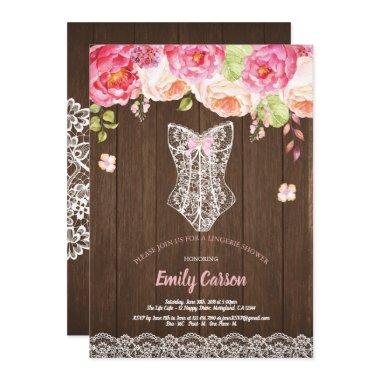 Rustic wood pink lingerie shower bridal party Invitations