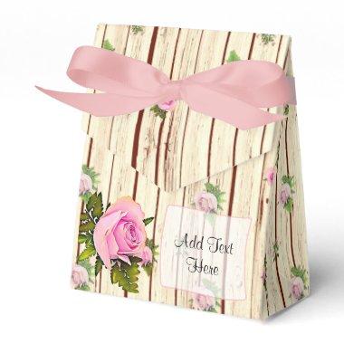 Rustic Wood Pink Roses Striped Floral Favor Box