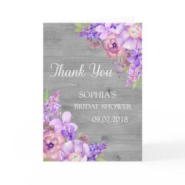 Rustic Wood Purple Floral  Thank You