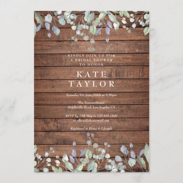 Rustic Wood Sage and Lilac Floral Bridal Shower Invitations