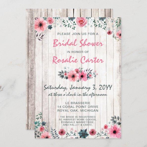 Rustic Wood Shabby Roses Bridal Shower Invitations