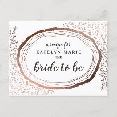 Rustic Wood Slice Copper Bride to Be Recipe Invitations