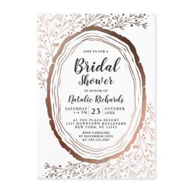 Rustic Wood Slice Copper Foil Autumn Bridal Shower Invitations