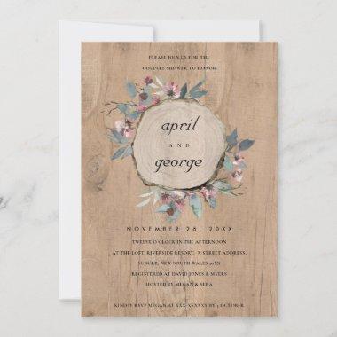 RUSTIC WOOD SLICE FLORAL COUPLES SHOWER INVITE
