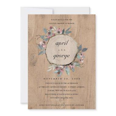 RUSTIC WOOD SLICE FLORAL COUPLES SHOWER INVITE