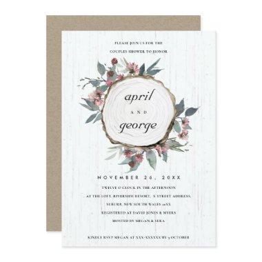 RUSTIC WOOD SLICE FLORAL COUPLES SHOWER INVITE