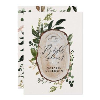 Rustic wood slice virtual bridal shower Invitations